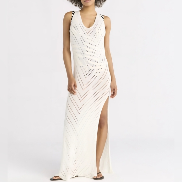 Dresses & Skirts - NWT! Elegant White Sweater Knit Sheer Maxi Dress Coverup